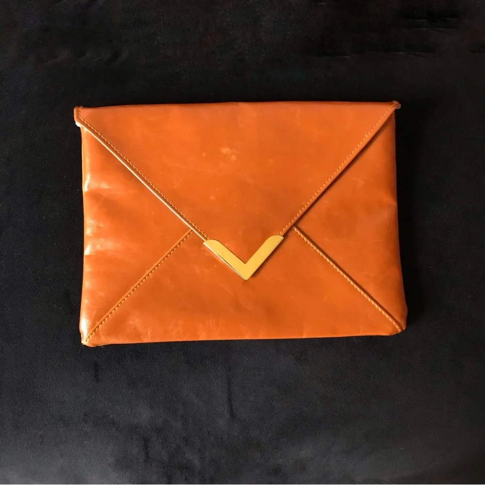Nordstrom Tan Cognac Faux Leather Envelope Clutch